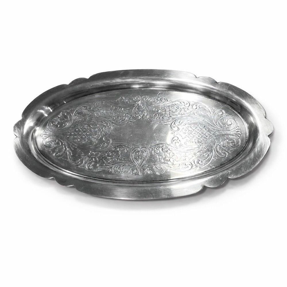Vtg Sheridan Silverplate Oval Serving Trinket Tray Etched Floral Scroll Pattern